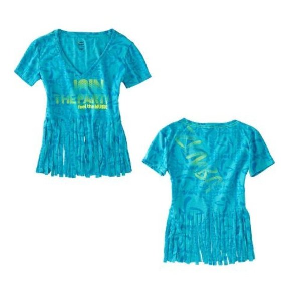 NWT Zumba Fitness Blue Tie-Dye Fringe Tee - Picture 5 of 5